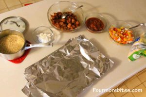 Assembling the Southwest Chicken Foil Pack