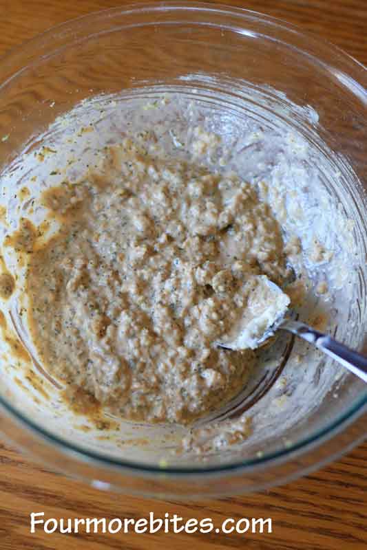 Ingredients for baked crab cakes mixed together