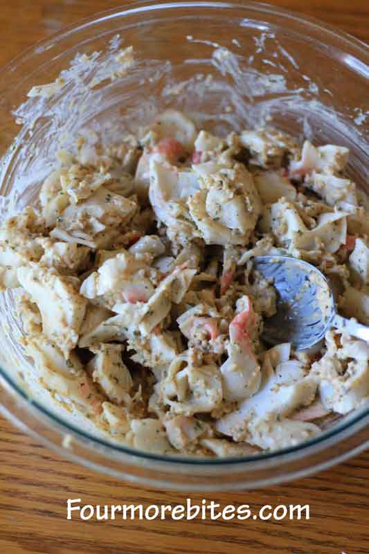 Crab mixture completely combined for baked crab cakes